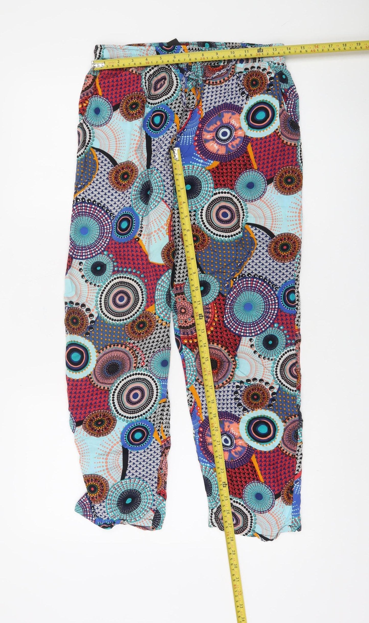 Izabel London Women’s Multicoloured Geometric Boho Viscose Trousers Size 10
