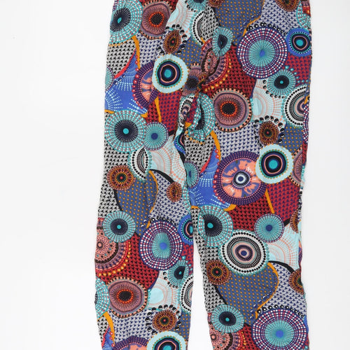 Izabel London Women’s Multicoloured Geometric Boho Viscose Trousers Size 10
