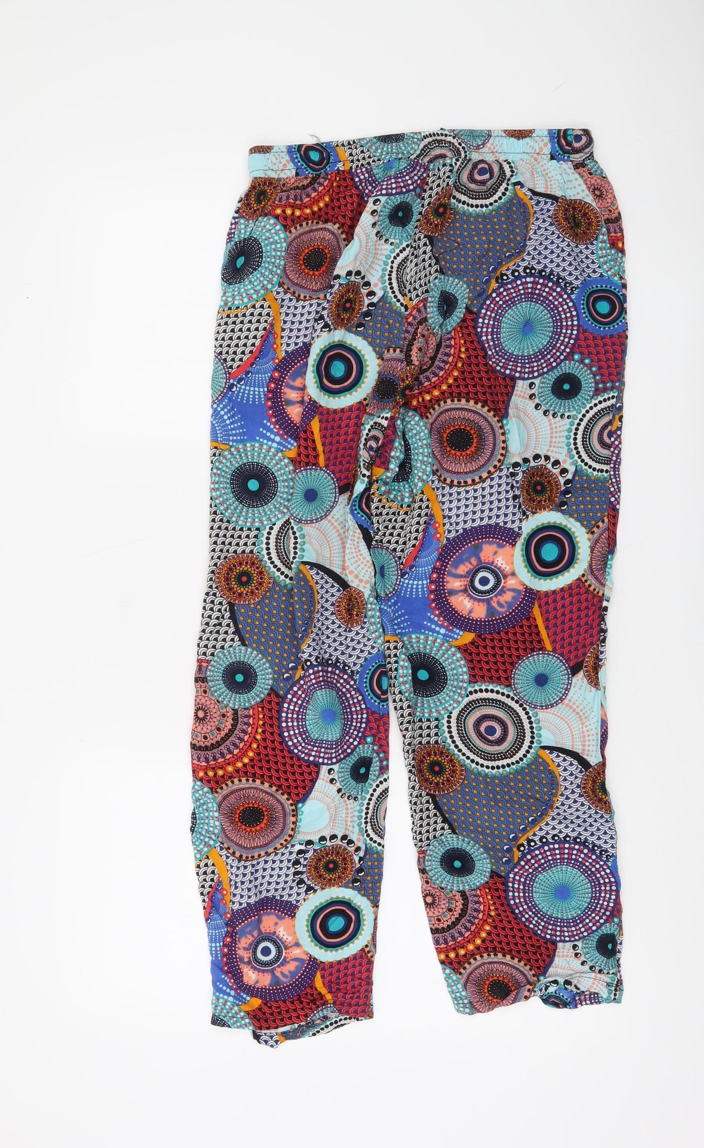 Izabel London Women’s Multicoloured Geometric Boho Viscose Trousers Size 10