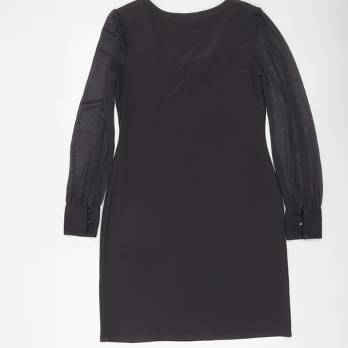 Wallis Women’s Black Beaded Neck Shift Dress Size 8 Long Sleeve