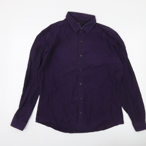 Next Men’s Purple Slim Fit Long Sleeve Cotton Button-Up Shirt Size L