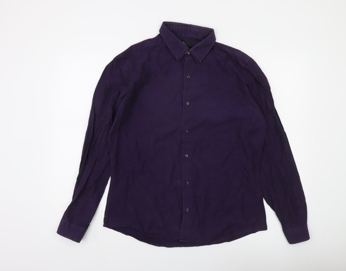 Next Men’s Purple Slim Fit Long Sleeve Cotton Button-Up Shirt Size L
