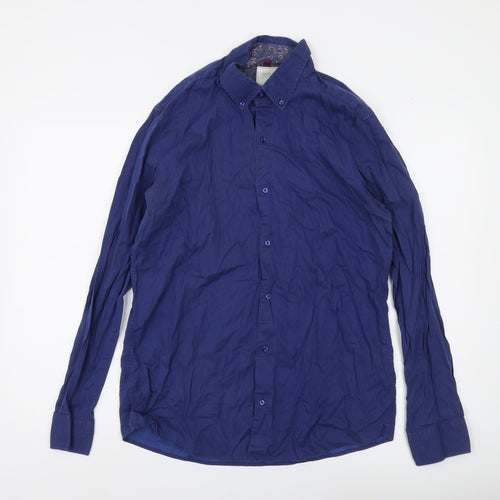 Next Men's Blue Cotton Long Sleeve Button-Up Shirt Size L