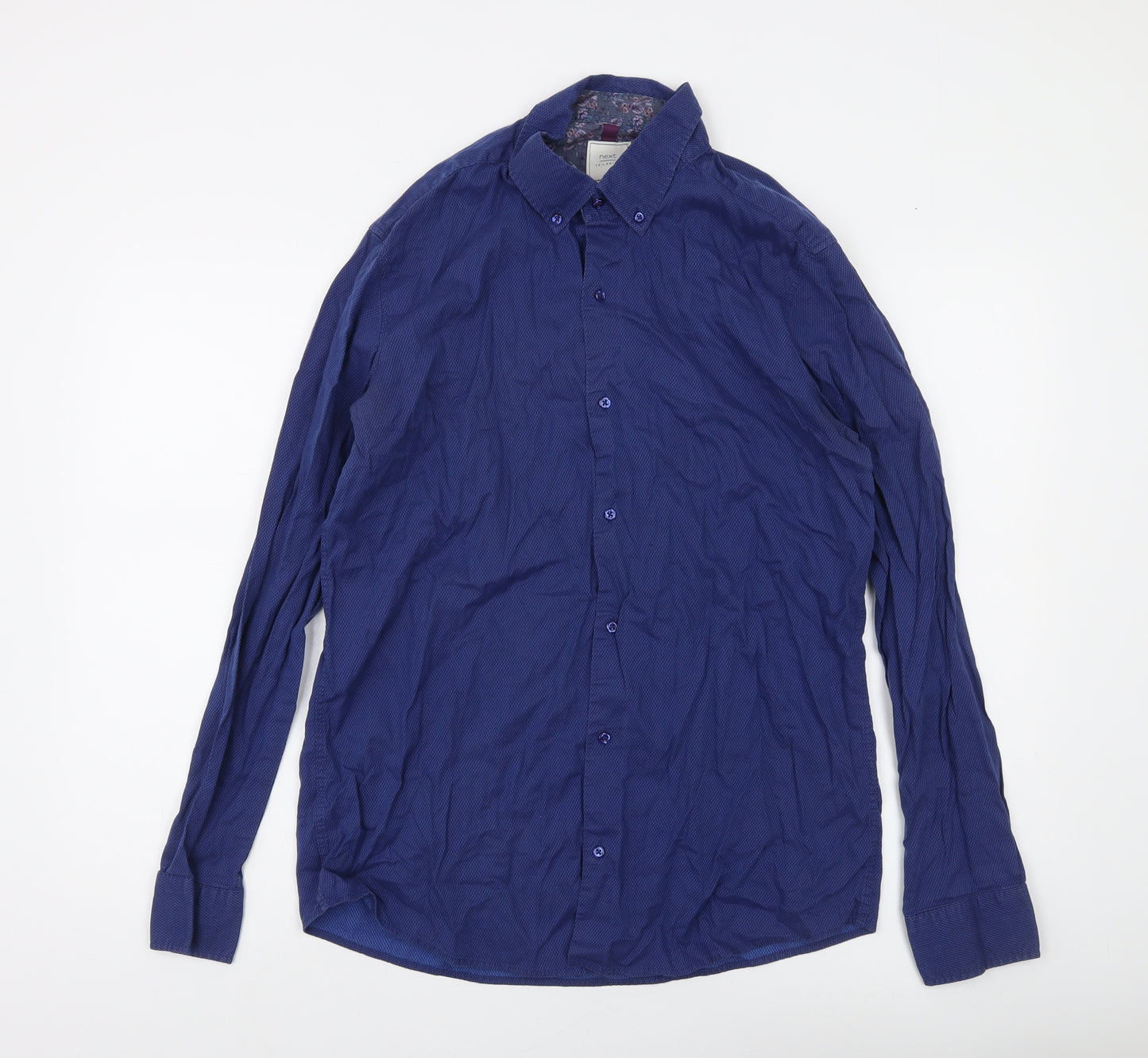 Next Men's Blue Cotton Long Sleeve Button-Up Shirt Size L