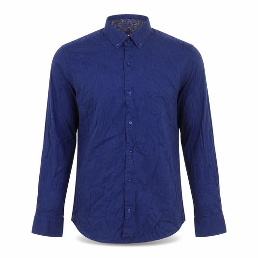 Front view of Next Men's Blue Cotton Long Sleeve Button-Up Shirt, size L