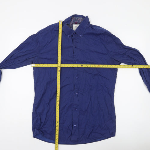 Next Men's Blue Cotton Long Sleeve Button-Up Shirt Size L