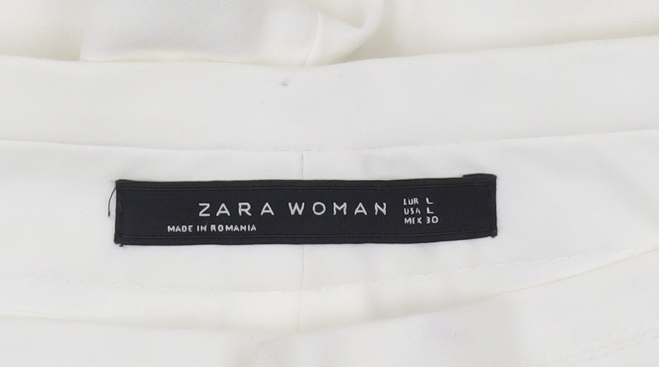 Zara Woman White Slim Tapered Trousers L Tailored Workwear