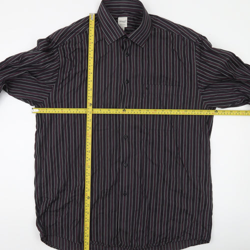 Remus Uomo Men's Black Striped Cotton Long Sleeve Button-Up Shirt 17/43