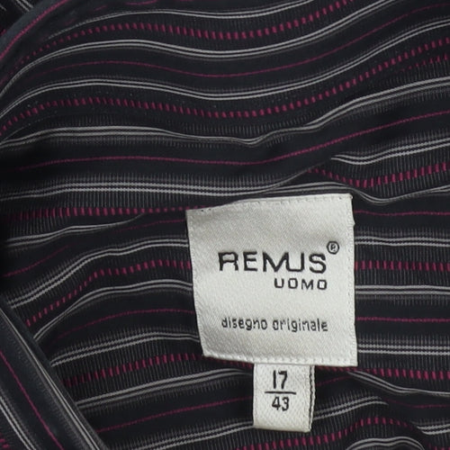 Remus Uomo Men's Black Striped Cotton Long Sleeve Button-Up Shirt 17/43