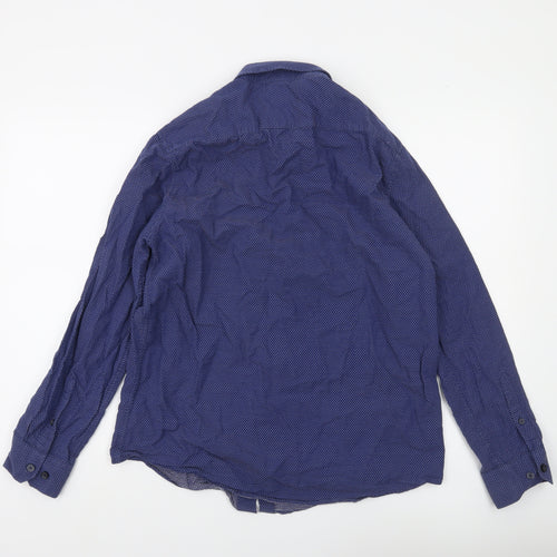 Dunnes Stores Men's Blue Slim Fit Long Sleeve Button-Up Shirt Size L