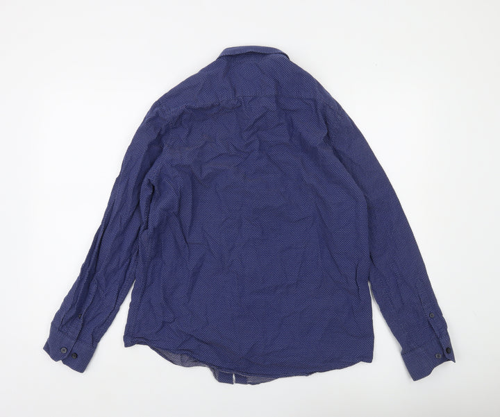 Dunnes Stores Men's Blue Slim Fit Long Sleeve Button-Up Shirt Size L