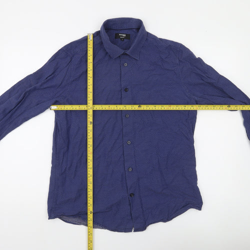 Dunnes Stores Men's Blue Slim Fit Long Sleeve Button-Up Shirt Size L