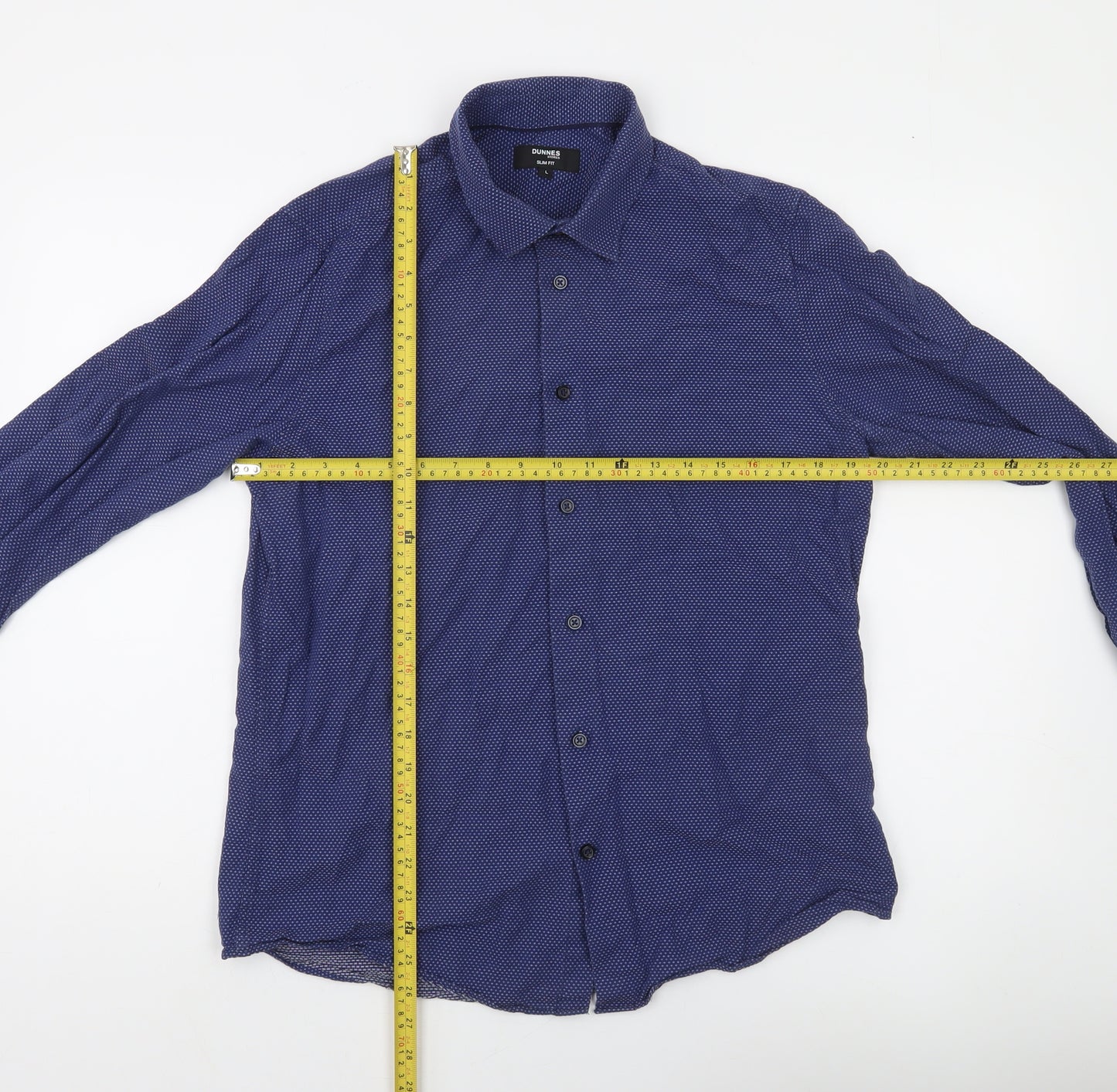 Dunnes Stores Men's Blue Slim Fit Long Sleeve Button-Up Shirt Size L