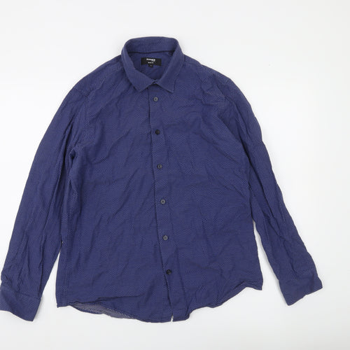 Dunnes Stores Men's Blue Slim Fit Long Sleeve Button-Up Shirt Size L