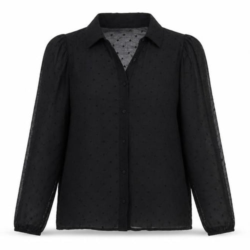 Pimkie Womens Black Sheer Polka Dot Chiffon Long Sleeve Blouse Size 6