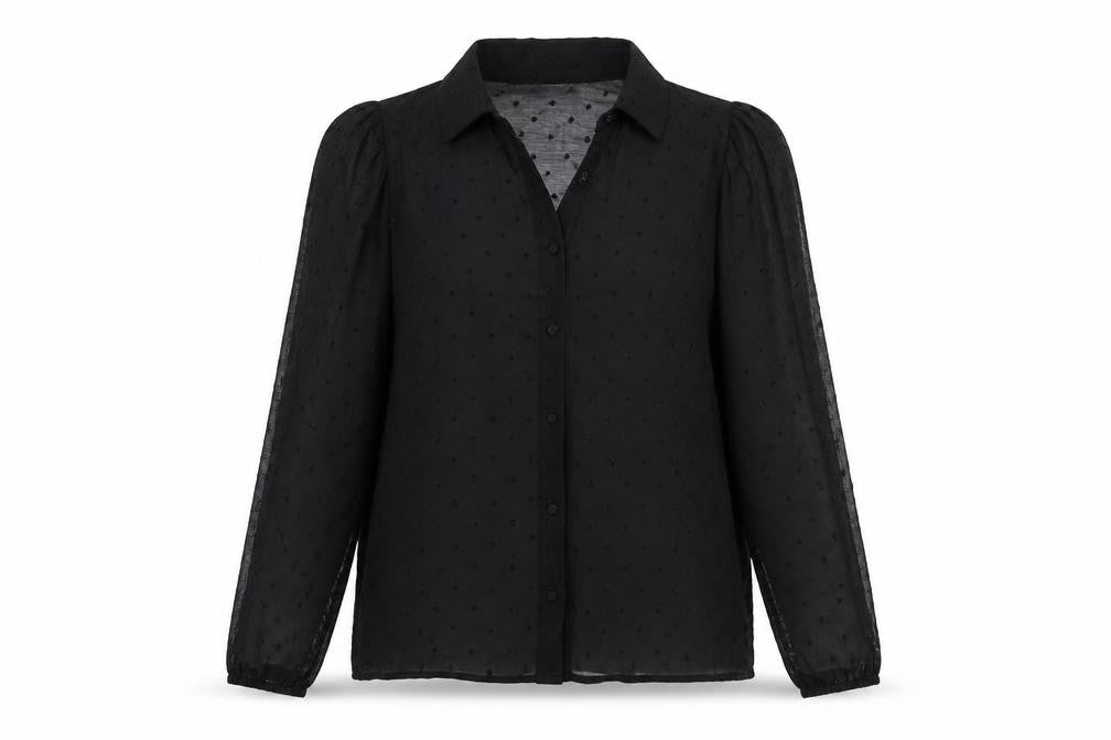 Pimkie Womens Black Sheer Polka Dot Chiffon Long Sleeve Blouse Size 6