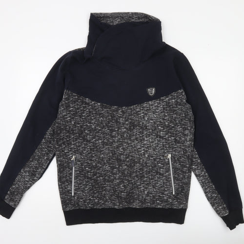 BIGLIVER Men's Grey High Neck Pullover Sweatshirt XL Logo Zip Pockets
