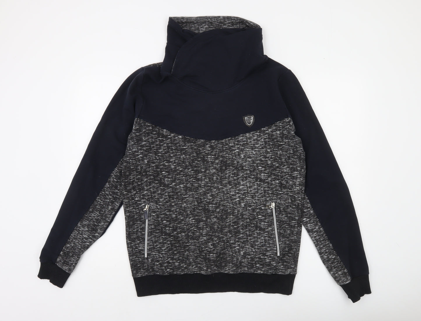 BIGLIVER Men's Grey High Neck Pullover Sweatshirt XL Logo Zip Pockets