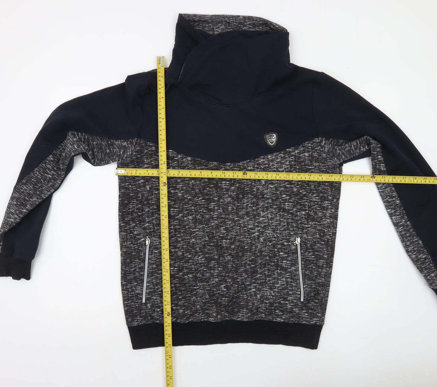 BIGLIVER Men's Grey High Neck Pullover Sweatshirt XL Logo Zip Pockets