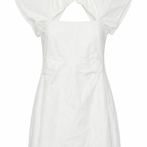 Zara Women White XS Fit & Flare Puff Sleeve Cut Out Summer Dress