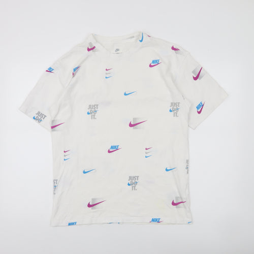 Nike Men's White Loose Fit Graphic Print T-Shirt Small