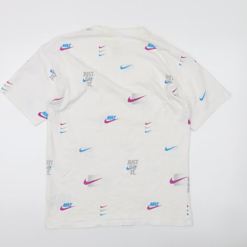 Nike Men's White Loose Fit Graphic Print T-Shirt Small