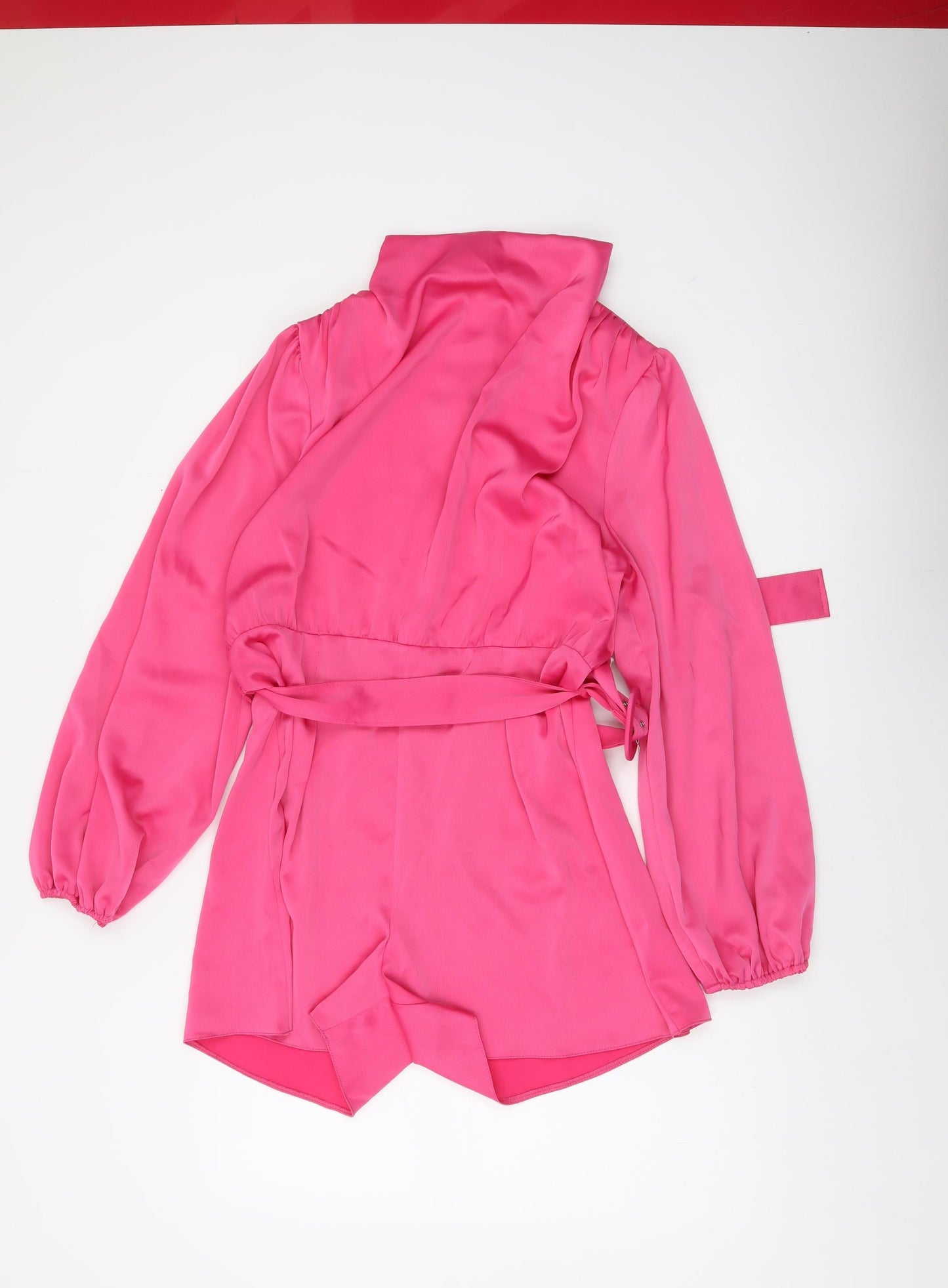River Island Womens Pink Satin Belted Long Sleeve Playsuit Size 14