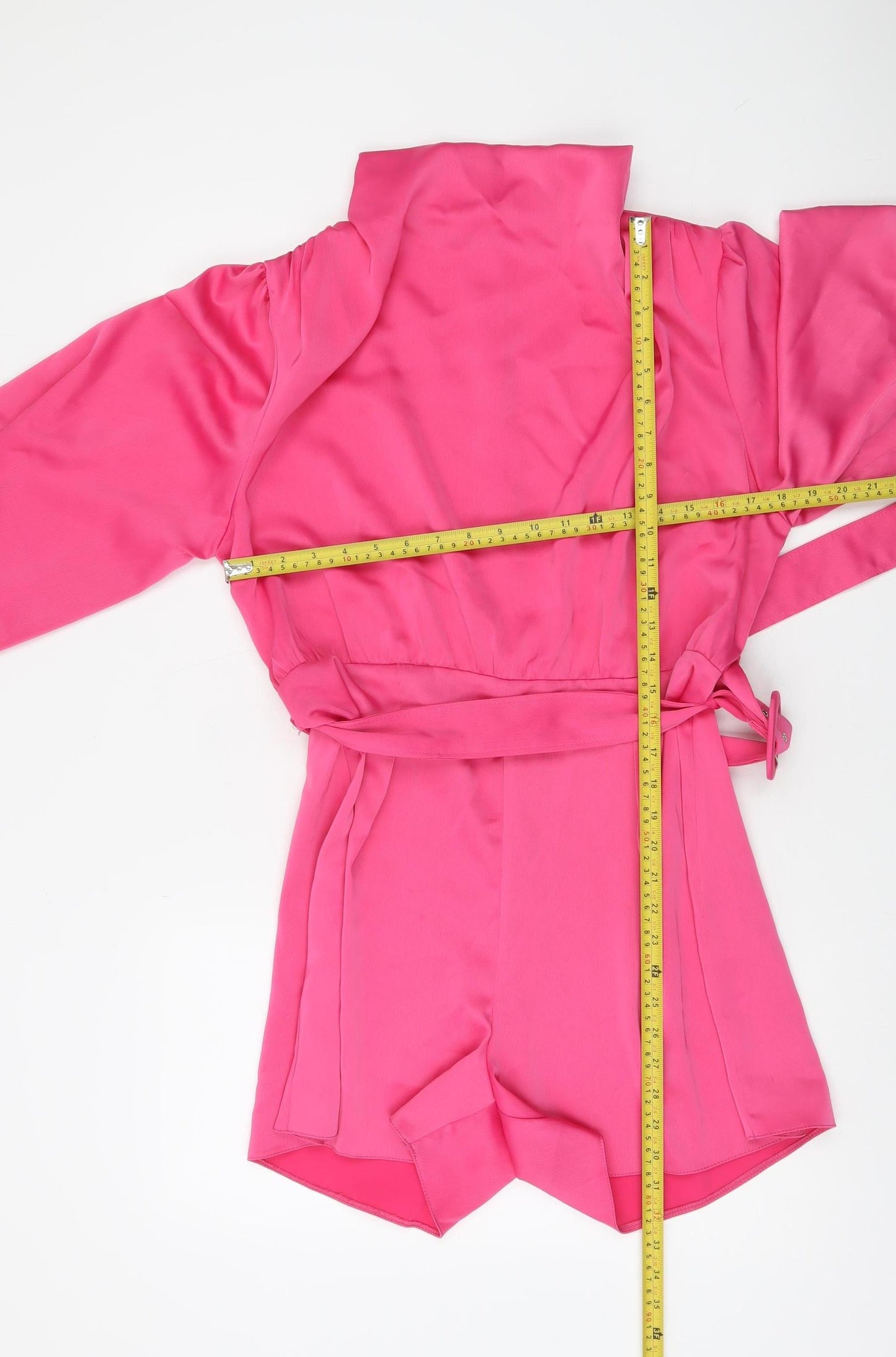 River Island Womens Pink Satin Belted Long Sleeve Playsuit Size 14