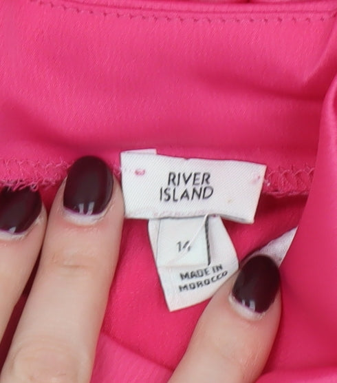 River Island Womens Pink Satin Belted Long Sleeve Playsuit Size 14