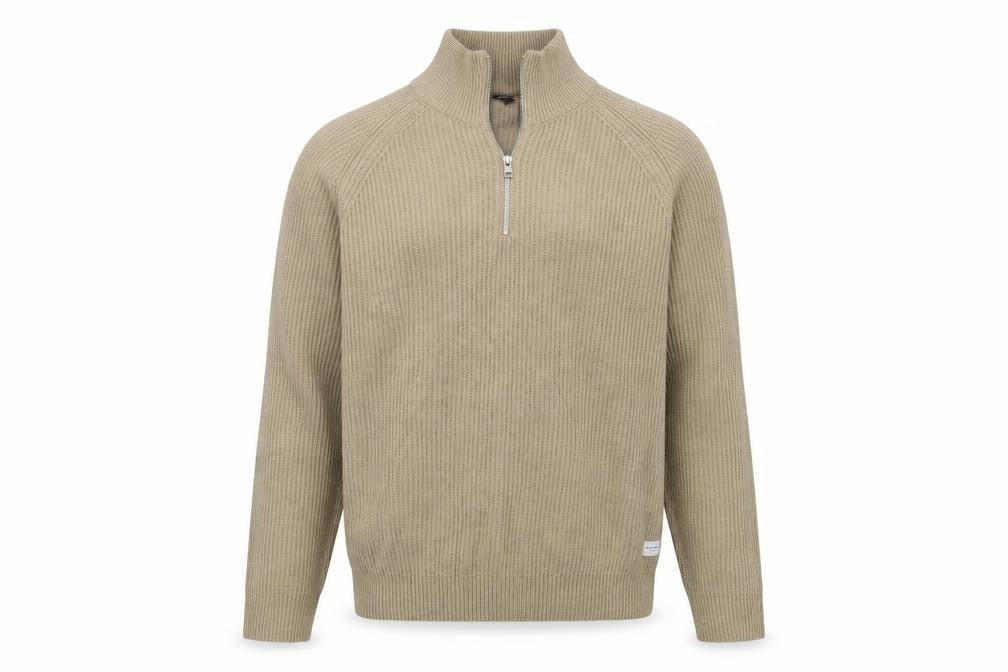 Jack & Jones Men’s Beige XL 1/2 Zip High Neck Knit Jumper