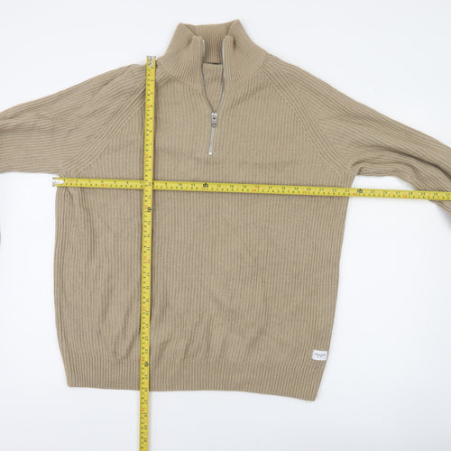 Jack & Jones Men’s Beige XL 1/2 Zip High Neck Knit Jumper