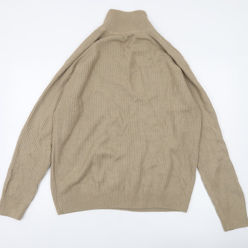 Jack & Jones Men’s Beige XL 1/2 Zip High Neck Knit Jumper