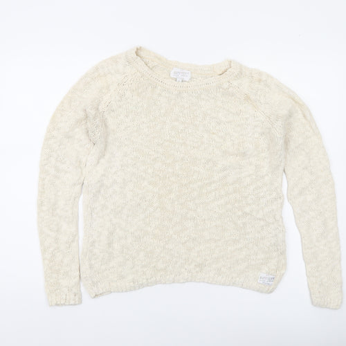 Superdry Women's Ivory Cotton Knit Jumper Size S Crew Neck