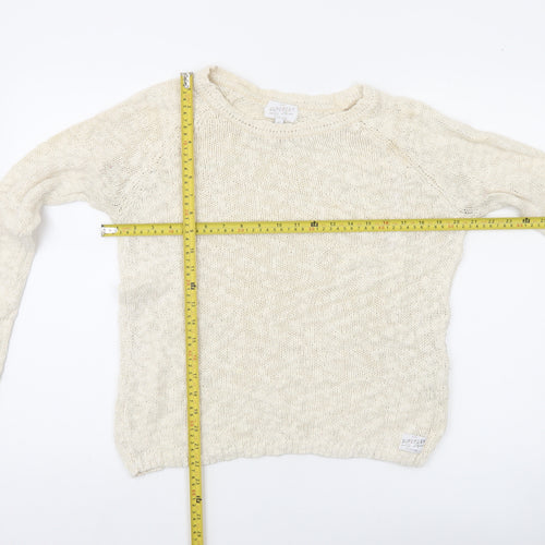 Superdry Women's Ivory Cotton Knit Jumper Size S Crew Neck