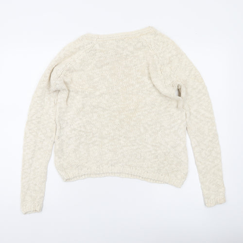Superdry Women's Ivory Cotton Knit Jumper Size S Crew Neck