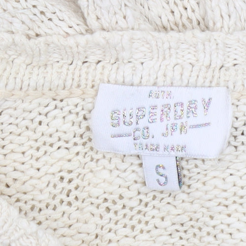 Superdry Women's Ivory Cotton Knit Jumper Size S Crew Neck