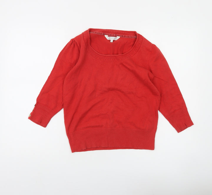 Rocha John Rocha Women’s Red Cotton 3/4 Sleeve Scoop Neck Jumper Size 12