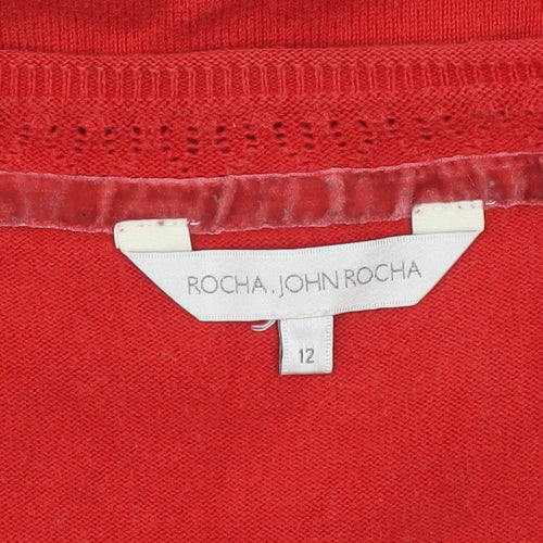 Rocha John Rocha Women’s Red Cotton 3/4 Sleeve Scoop Neck Jumper Size 12