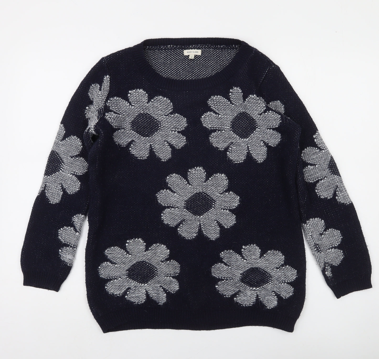 River Island Women’s Blue Floral Knit Jumper Size 6