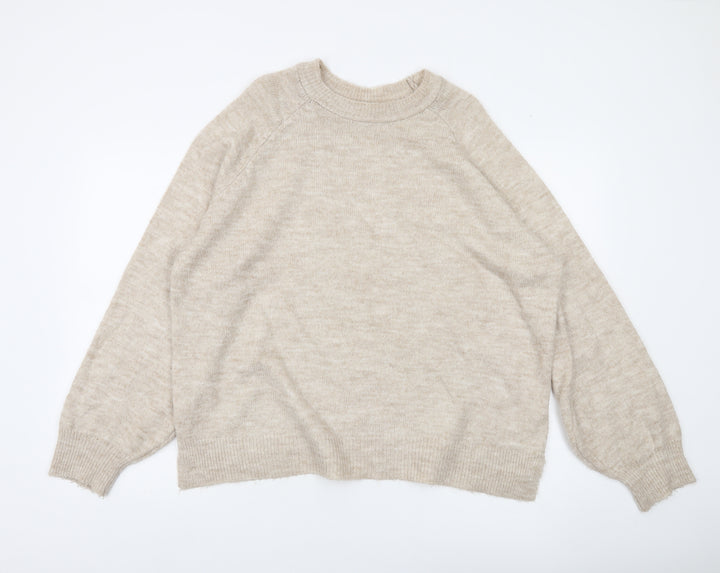 Pull&Bear Women’s Beige Knit Crew Neck Jumper Size 8