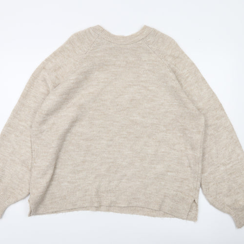 Pull&Bear Women’s Beige Knit Crew Neck Jumper Size 8