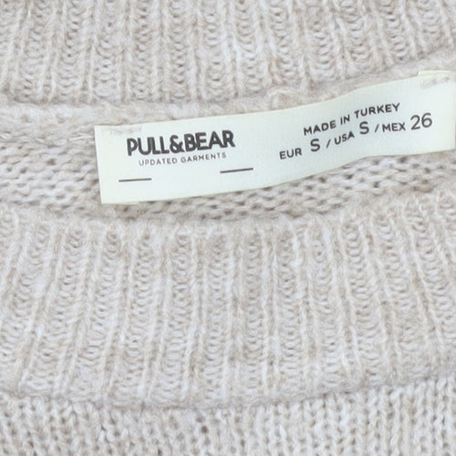 Pull&Bear Women’s Beige Knit Crew Neck Jumper Size 8