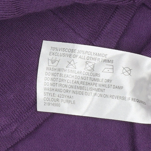 Anna Rose Women's Purple Embellished V-Neck 3/4 Sleeve Pullover Jumper S