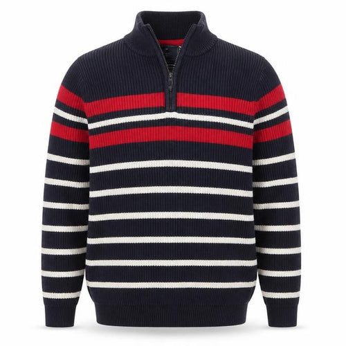 Atlantic Bay Men's Blue Striped Cotton 1/4 Zip Jumper Size M