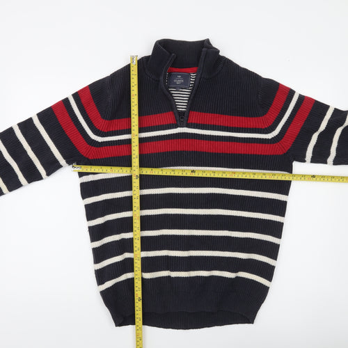 Atlantic Bay Men's Blue Striped Cotton 1/4 Zip Jumper Size M