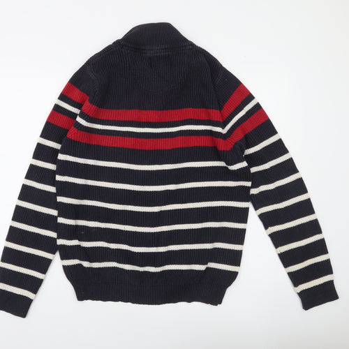 Atlantic Bay Men's Blue Striped Cotton 1/4 Zip Jumper Size M