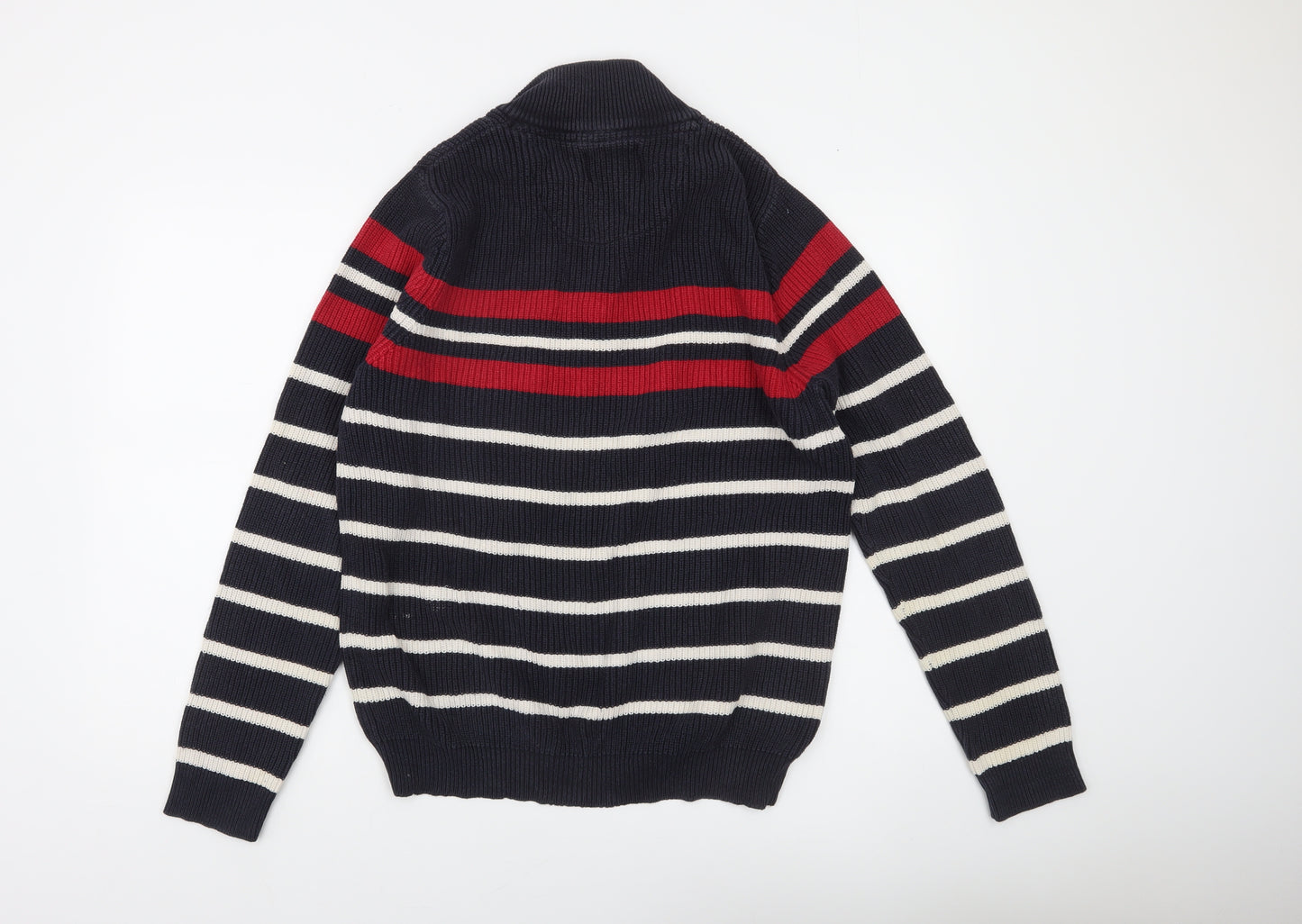 Atlantic Bay Men's Blue Striped Cotton 1/4 Zip Jumper Size M