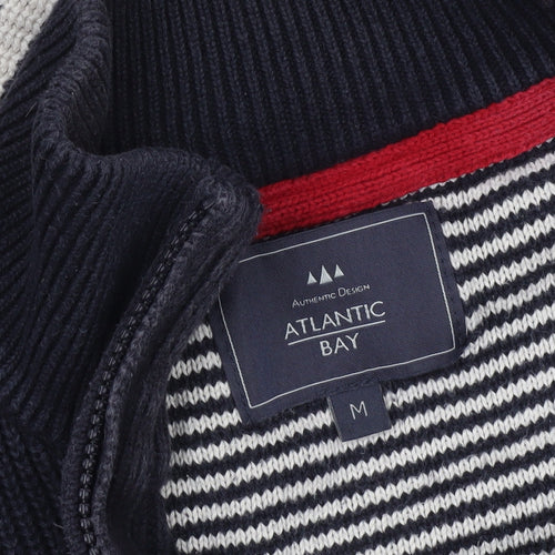 Atlantic Bay Men's Blue Striped Cotton 1/4 Zip Jumper Size M