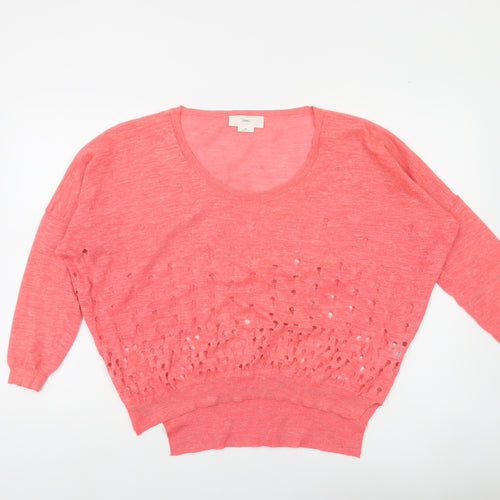 Charli Womens Pink Linen Blend Open Knit Scoop Neck Jumper Size S