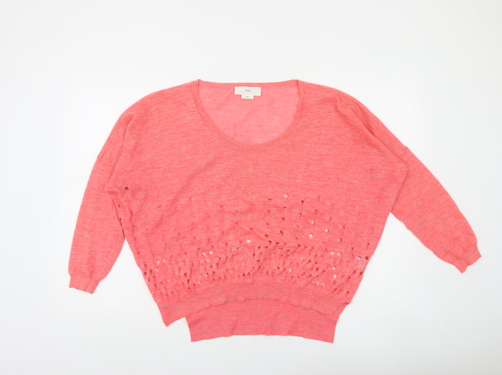 Charli Womens Pink Linen Blend Open Knit Scoop Neck Jumper Size S